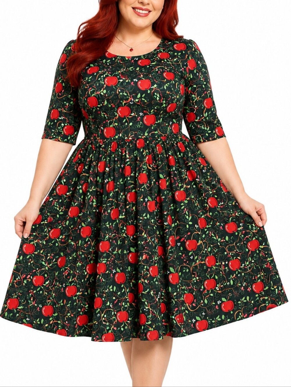 Rebel Love Clothing Cherry Apple Print Dress Womens Size 2X XXL Cottagecore Midi